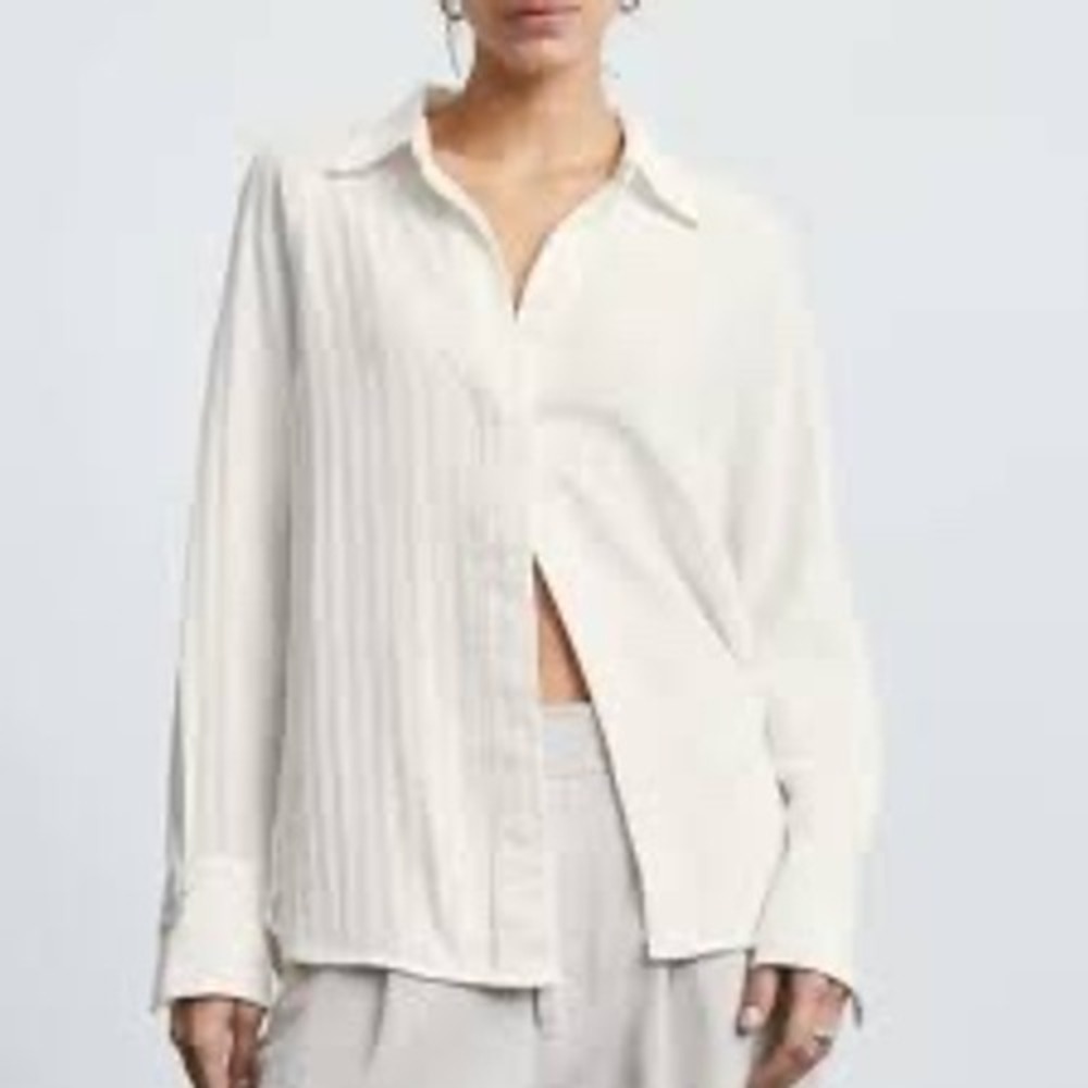 Everlane The City‎ Stripe Shirt in Bone Button Up Shirt Relaxed Textured Size 8